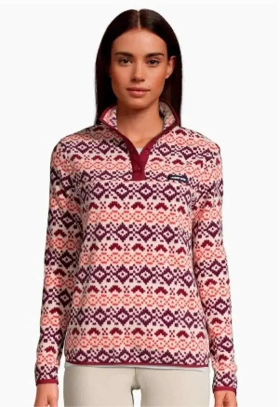Lands' End Heritage Maroon Red & Purple Gorpcore Fleece Snap Neck Pullover